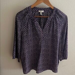 Joie Blue and White 3/4 Sleeve Relaxed Blouse